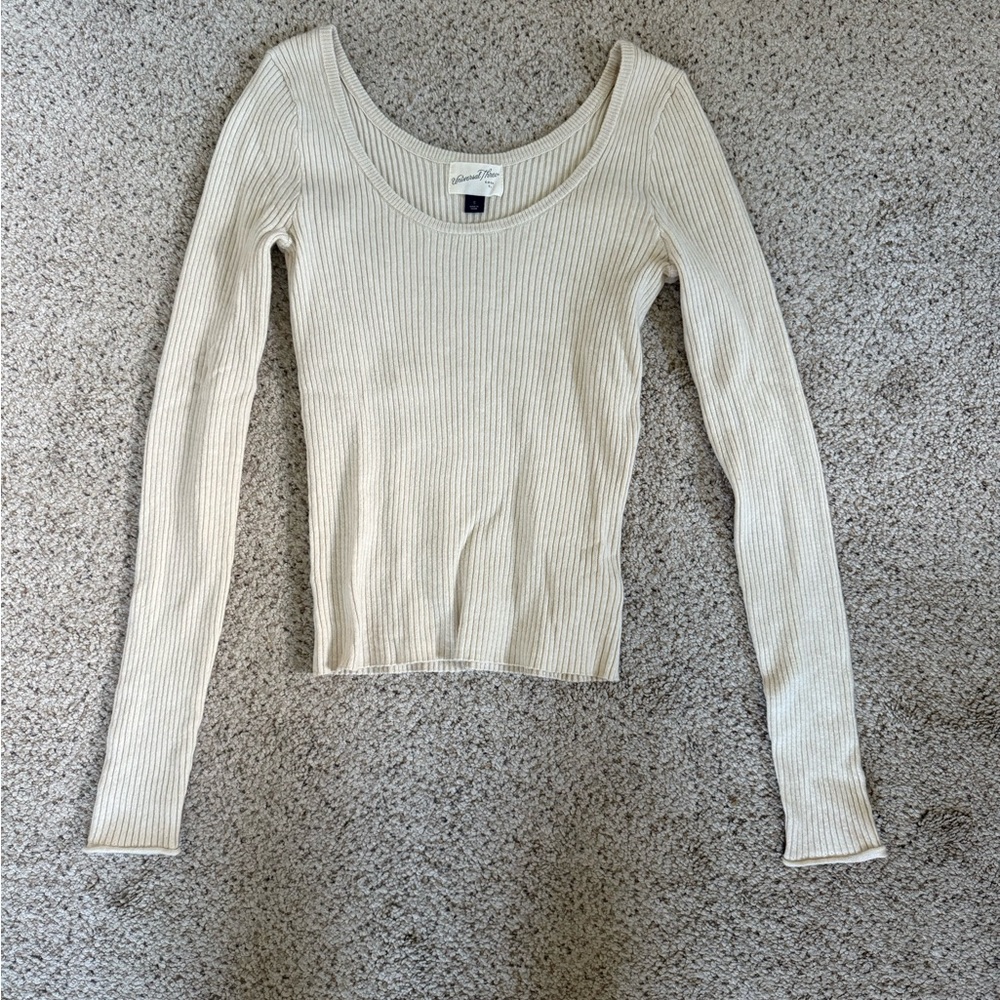 Universal Thread Beige Ribbed Knit Top - image 1